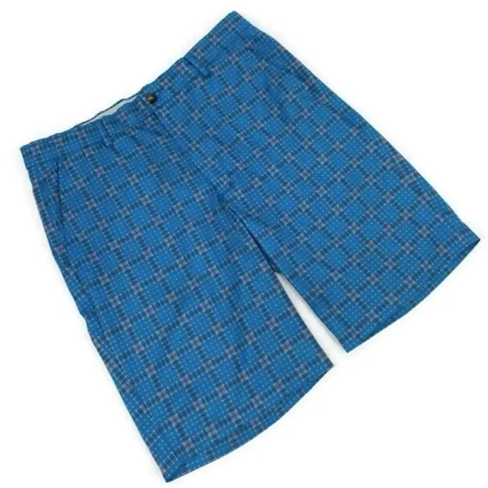 Greg Norman Mens Golf Shorts Sz 34 Blue Peach Flat Front - Picture 1 of 7